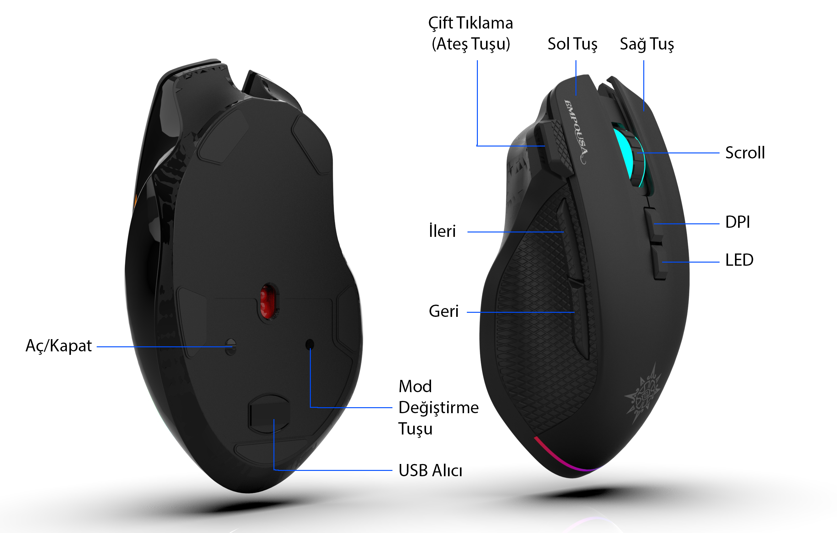 INCA IMG-GT22 Kablosuz + Bluetooth Siyah Gaming Mouse - Görsel 4