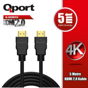 QPORT 5metre Q-HDMI52 HDMI Kablo 3D Gold 2.0V 4K 60HZ