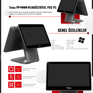 TIWOX 15.6" Dokunmatik (İki Ekranlı)  TP-9000D CORE i5 5.Nesil 8GB RAM- 128GB SSD- FDOS- POS PC