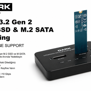 DARK DK-AC-DSDM2C Çift Yuvalı M.2 NVMe & M.2 SATA USB 3.2 Gen2 Type-C Bilgisayarsız (Offline) SSD Klonlama ve Docking Station