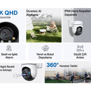 TP-LINK 4MP PT SpeedDome 3.2MM Wıfı Kablosuz Pan/Tilt Starlight IP66 AI IP Kamera Tapo TC42
